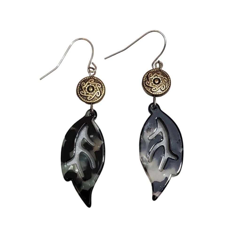 Boho Leaf Design Drop Dangle Earrings Hook 2" Long Lightweight